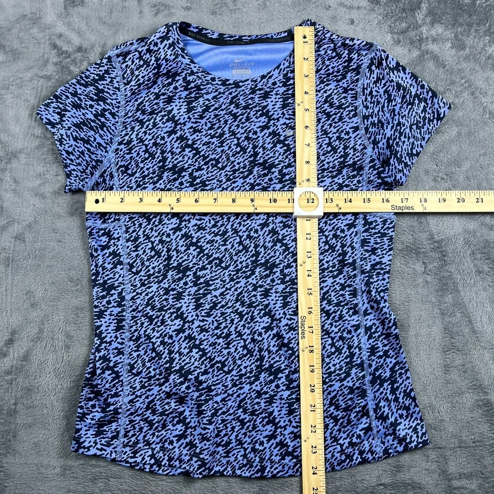 Nike Dri Fit Running Top Womens Medium Blue Black Abstract Yoga Moisture Wicking